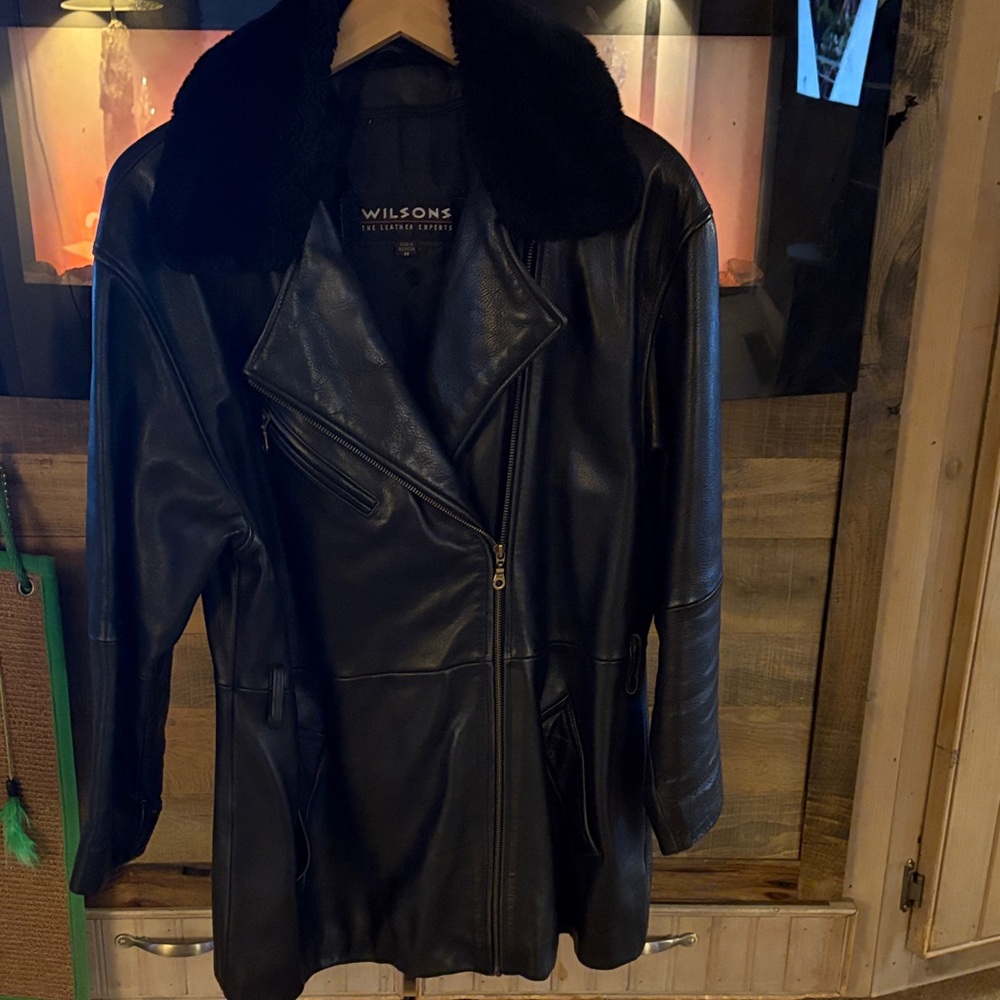 Wilson Black Leather Jacket with Plush Collar